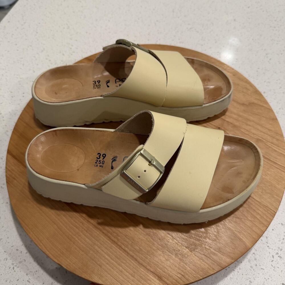 Papillio Birkenstock Sandals Womens 8 39 Almina Platform Ecru Leather Comfort